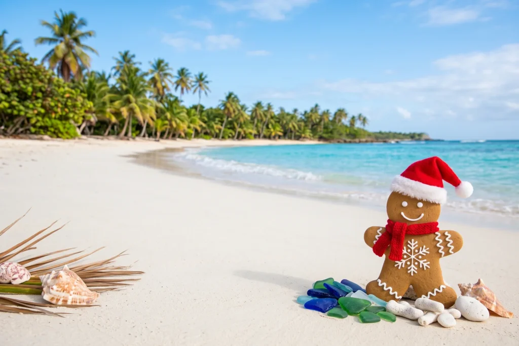 Motivo navideño en una playa caribeña